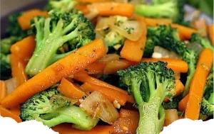 Stir-Fried Broccoli with Carrots in a Skillet